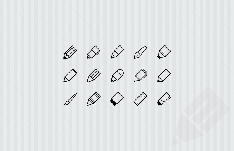 Writing Implements Icon Set
