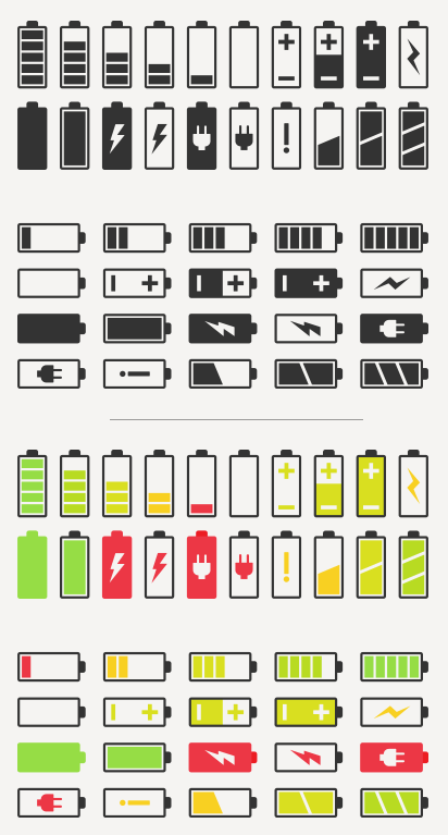 40 battery vector icons